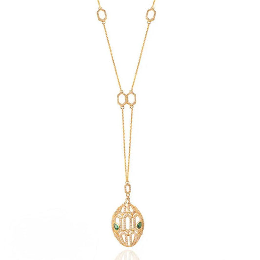 Gold Snake Pendant Lariat Necklace
