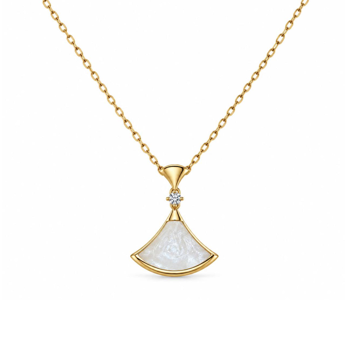 Gold Mother of Pearl Fan Necklace