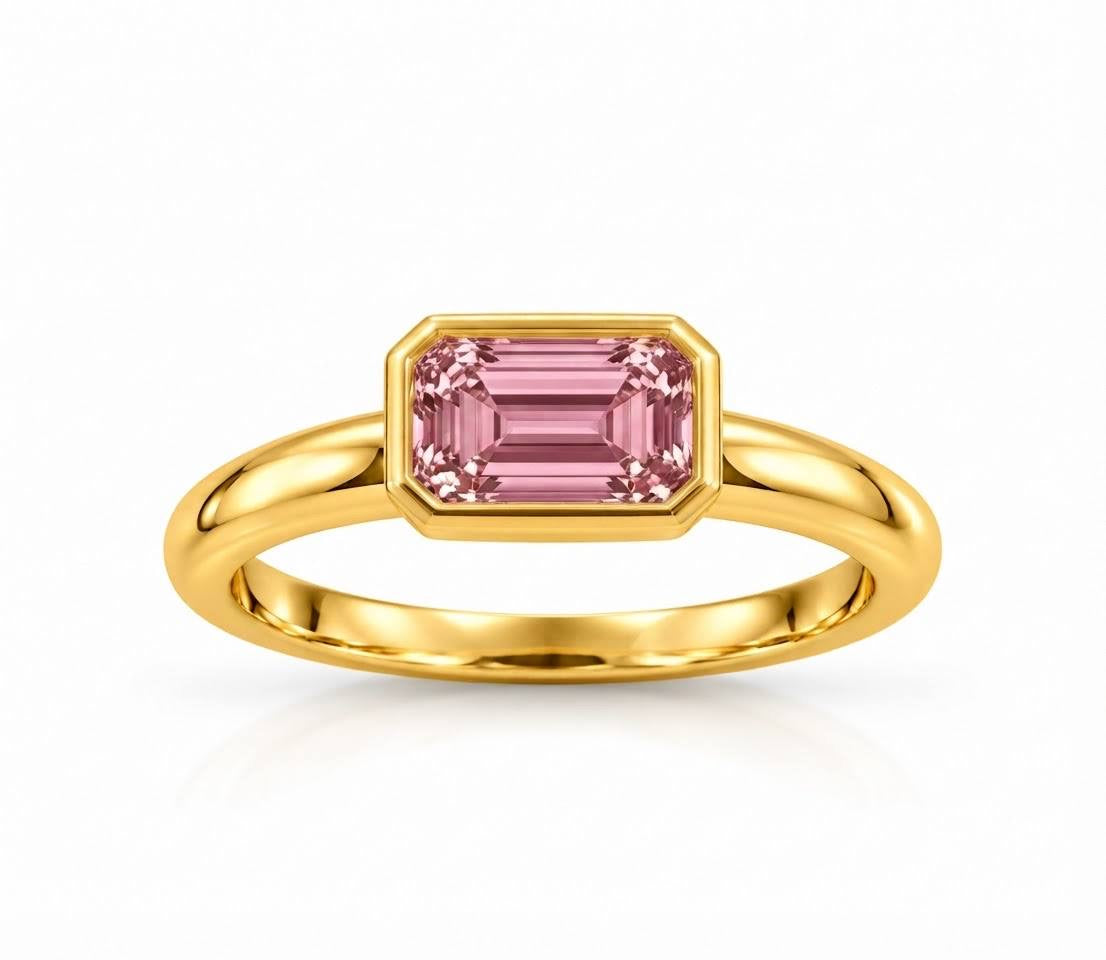 Gold Pink Emerald Cut Ring