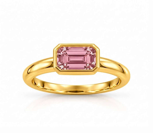 Gold Pink Emerald Cut Ring