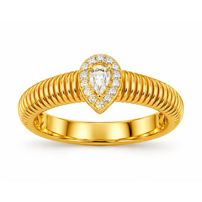 Gold Pear Halo Ring