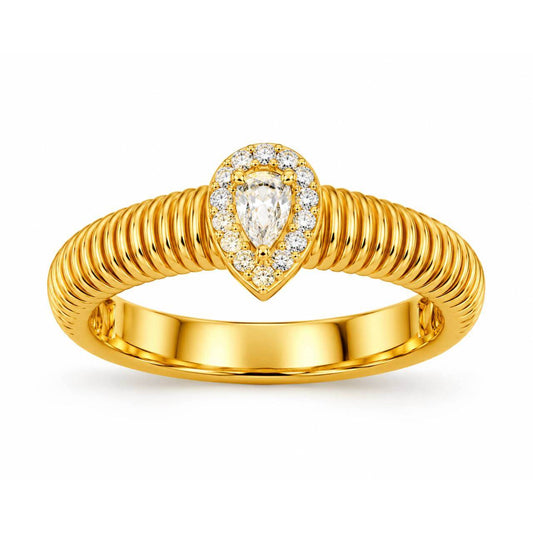 Gold Pear Halo Ring