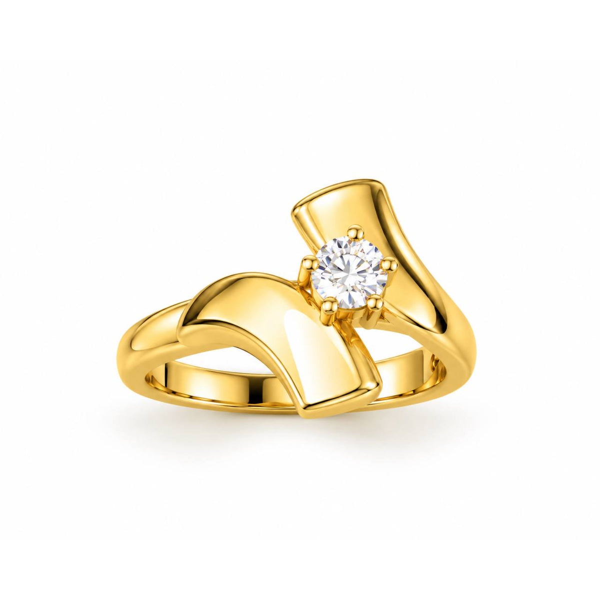 Gold Wave Solitaire Ring