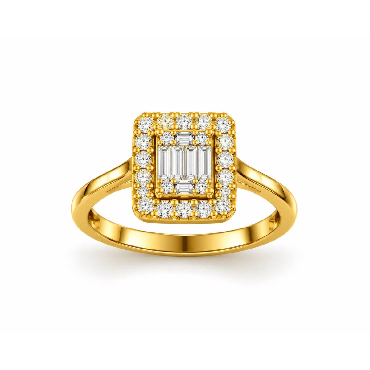 Gold Baguette Halo Ring