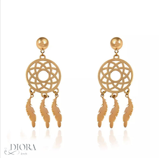 Dream Catcher Gold Earrings