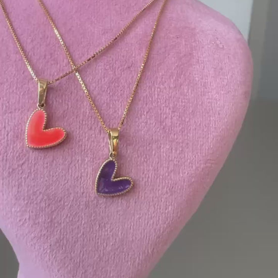 18K Heart Enamel Gold Pendant